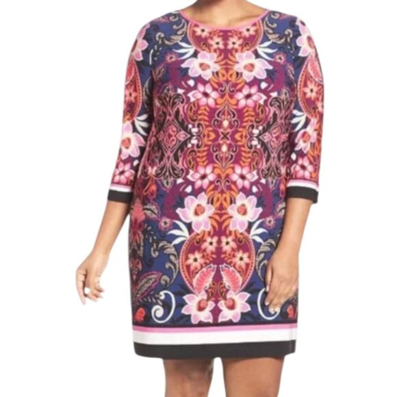 Eliza J Dresses & Skirts - Eliza J Navy Pink Floral Print 3/4 Sleeve Shift Dress Size 6